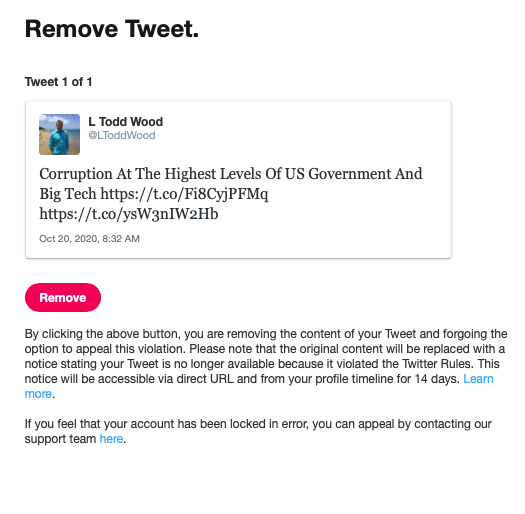 TWITTER LOCKS CDMEDIA FOUNDER L TODD WOOD'S ACCOUNT FOR POSTING BIDEN LAPTOP BACK STORY