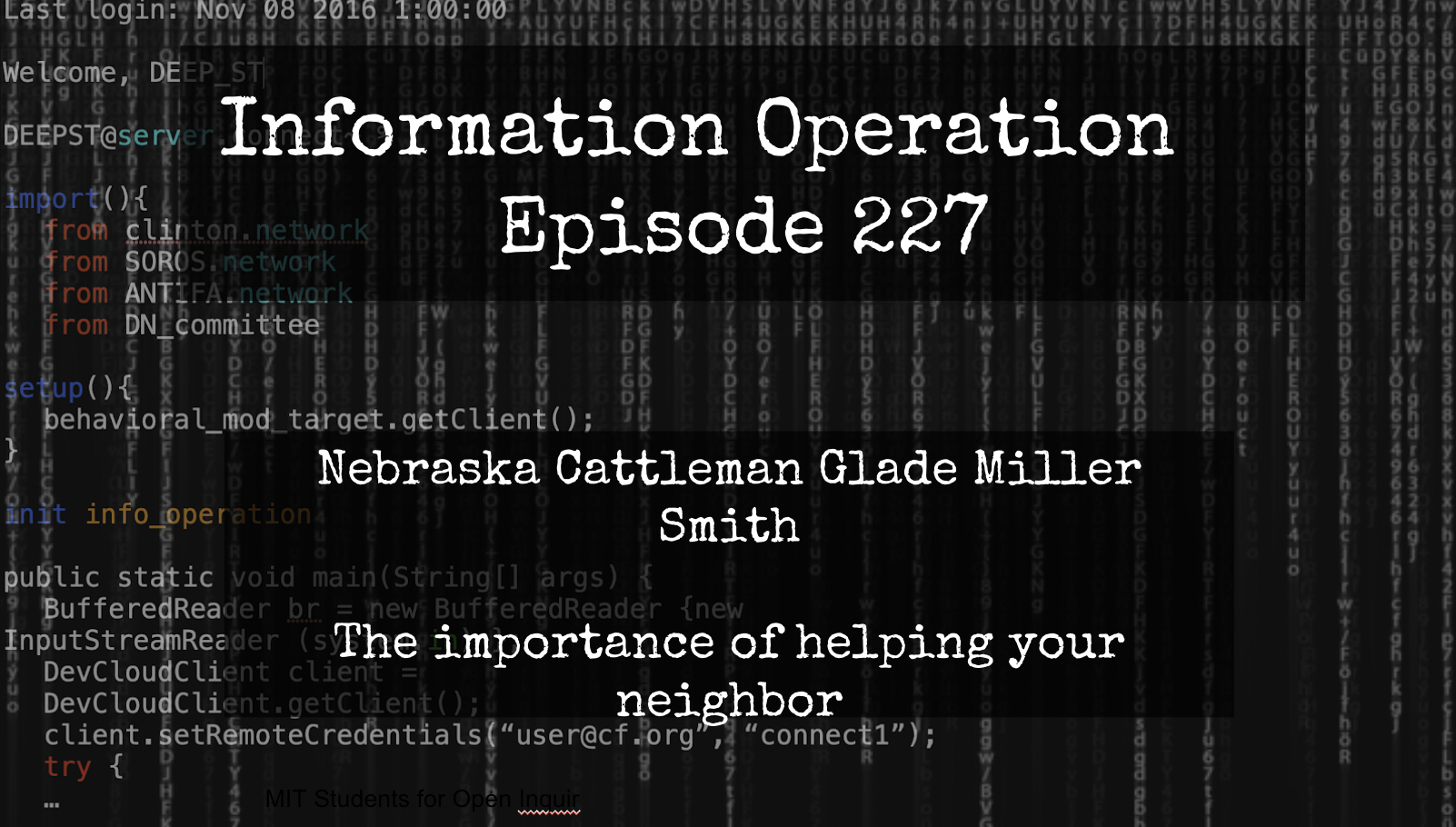 LIVE 5pm EST: IO Episode 227 - Helping Your Neighbor - Glade Miller Smith