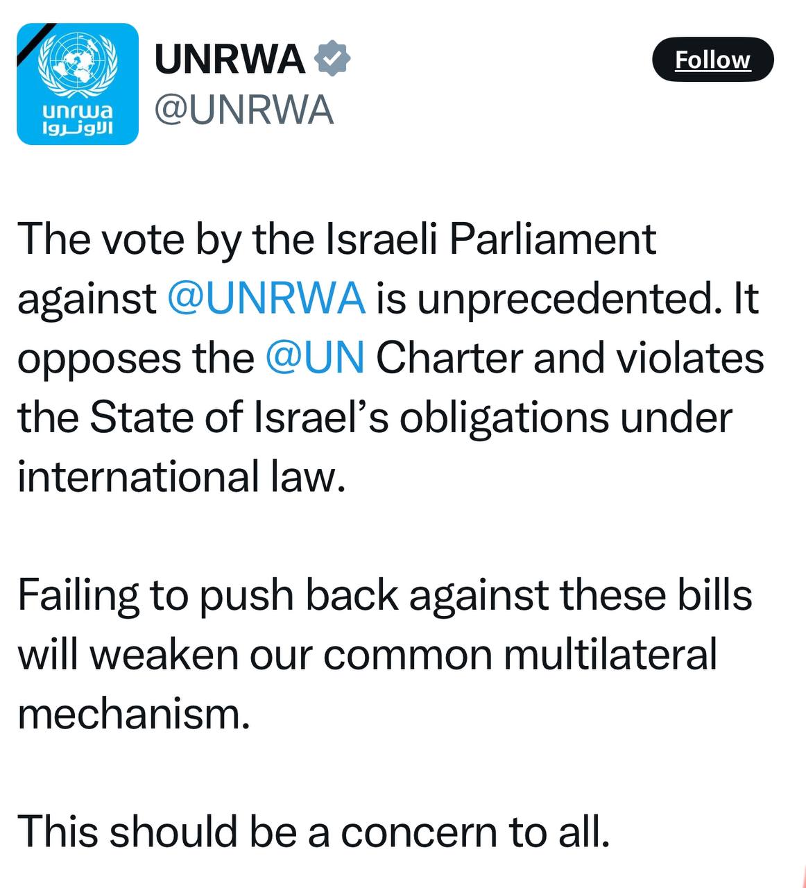 Israel Bans UNRWA