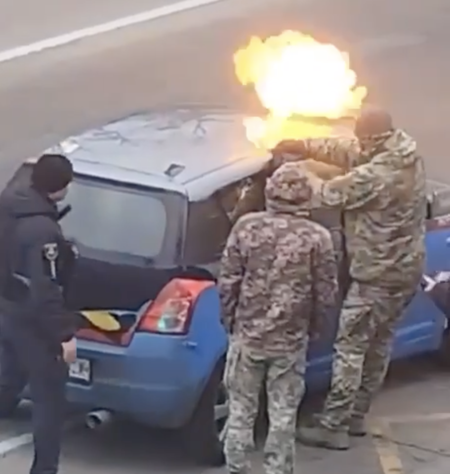 Ukrainian 'Recruiters' Failing To Pry Male Out Of Vehicle, Light It On Fire To Force Him Out