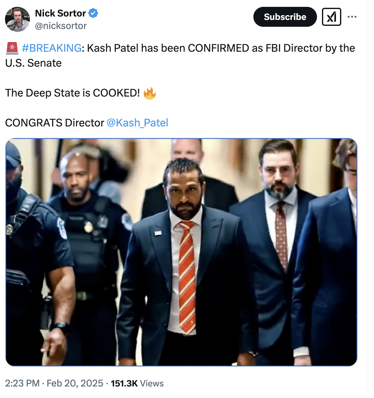 BREAKING: Kash Patel Confirmed FBI Director