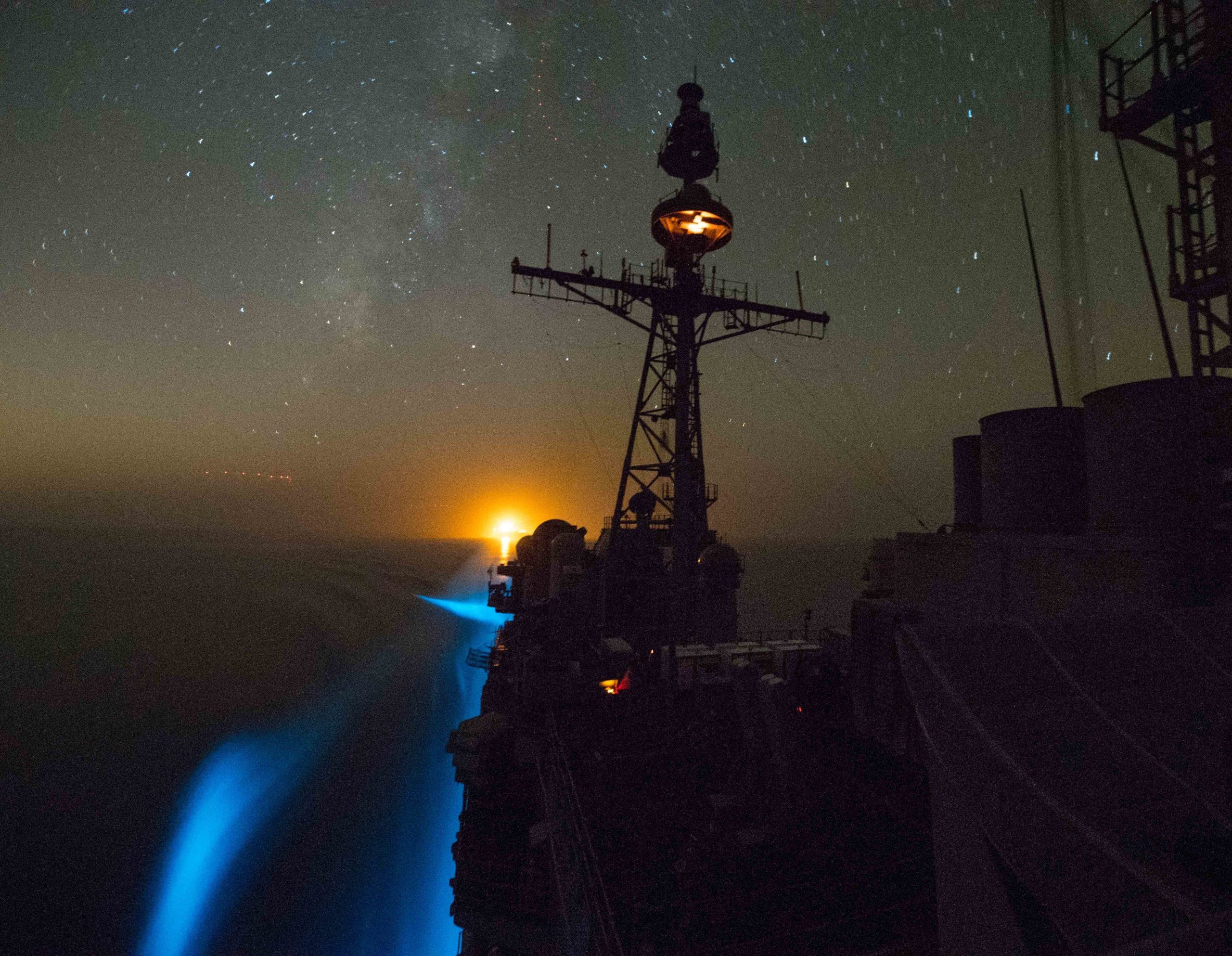 US Navy ships transit the Strait of Hormuz