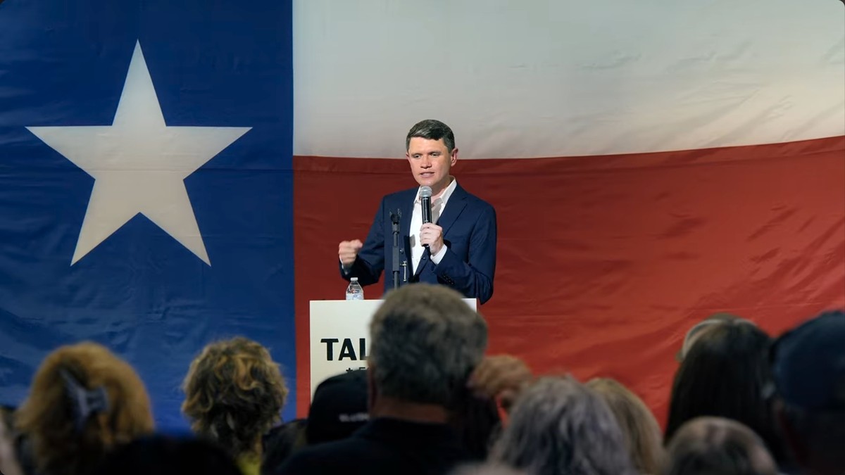 James Talarico speaking at a Texas campaign rally